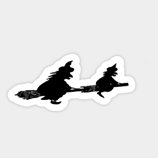 halloween black witches on broomsticks spooky Sticker